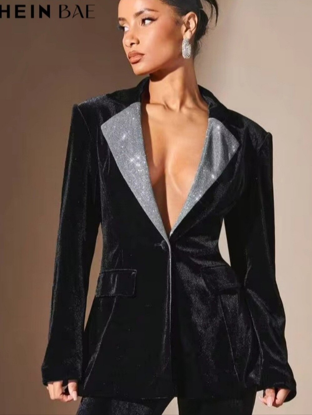 Black Velvet Blazer with Silver Glitter Lapel